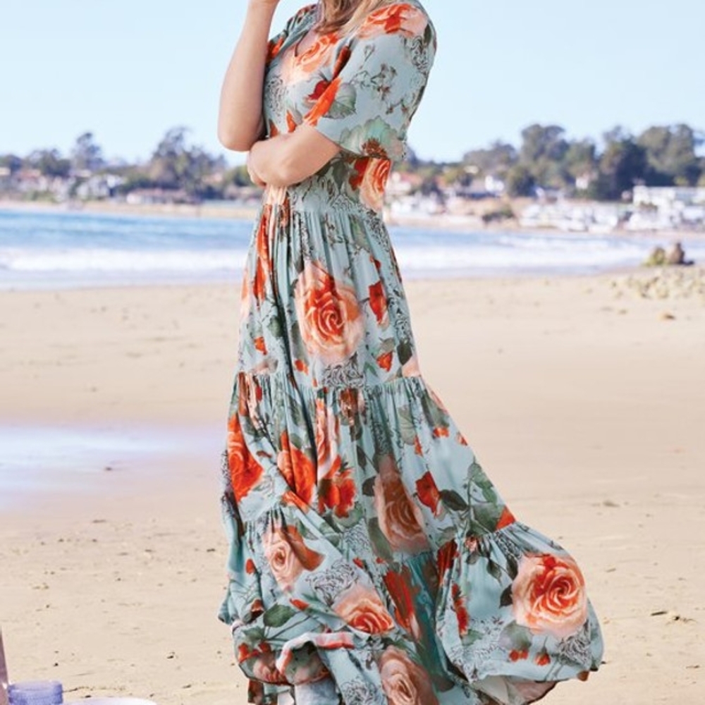Soft Surroundings Floral Maxi Dress in Blue and Red